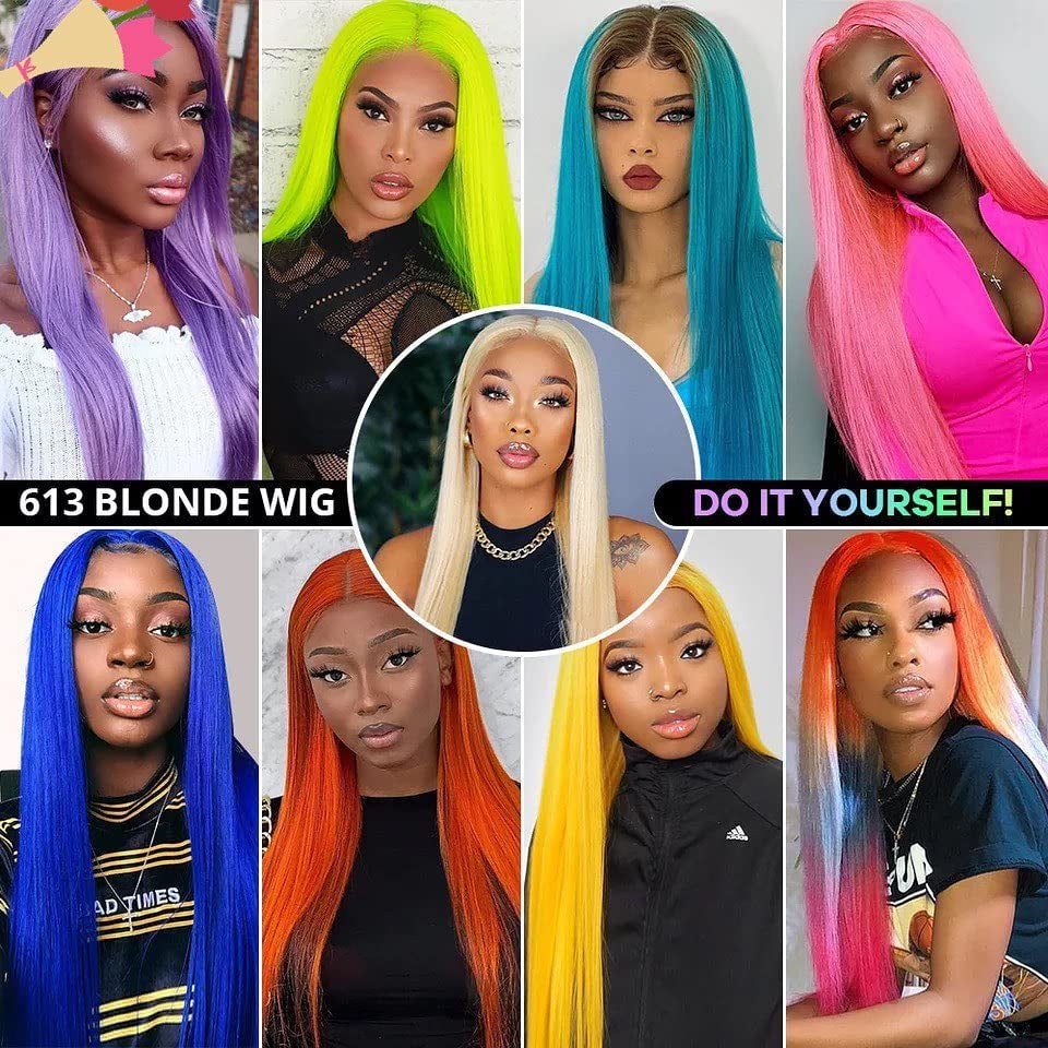 613 Lace Front Wig Human Hair 200% Density, Straight 13X4 Blonde Lace Front Wigs Human Hair 12A Brazilian 613 HD Lace Frontal Wig Pre Plucked with Baby Hair for Women (22Inch)