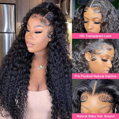 Deep Wave Lace Front Wigs Human Hair 13X4 HD Transparent Lace Frontal Deep Curly Wigs for Women Human Hair