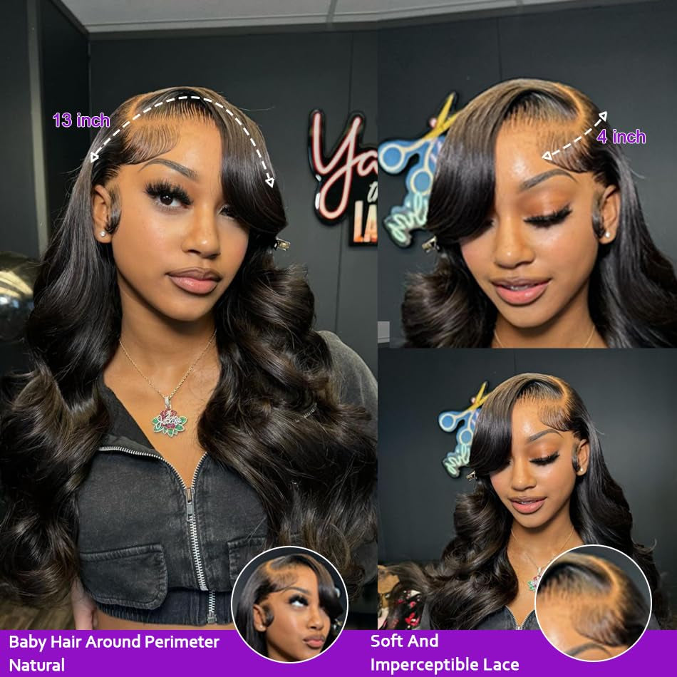 28 Inch Body Wave Lace Front Wigs Human Hair 13X4 SKINLIKE Real HD Lace Front Wigs Human Hair Pre Plucked Body Wave Glueless Frontal Wigs Human Hair 180% Density for Women