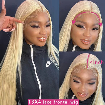 613 Lace Front Wig Human Hair 200% Density, Straight 13X4 Blonde Lace Front Wigs Human Hair 12A Brazilian 613 HD Lace Frontal Wig Pre Plucked with Baby Hair for Women (22Inch)