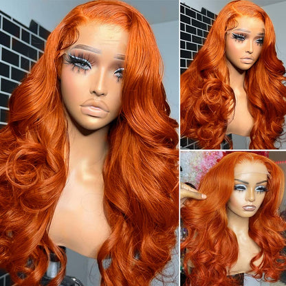 Orange Ginger Lace Front Wigs Human Hair Body Wave 13X4 HD Lace Frontal Wigs Human Hair Colored Wigs for Women (30 Inch, Orange Ginger)