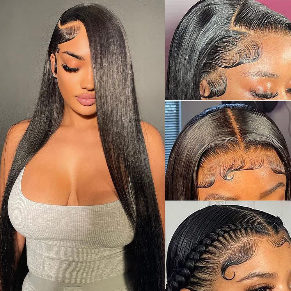 13X4 HD Lace Front Wigs Human Hair Pre Plucked 26Inch Straight Human Hair Wigs Lace Front Wigs 180% Density Glueless Lace Frontal Wigs Human Hair Wigs Natural Black