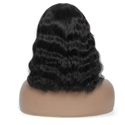 Ready to Go Human Hair Bob Wigs for Black Women with Bangs, Loose Deep Wet Wavy Bob Wig Human Hair Glueless Bang Wig Hman Hair Wigs (Wet and Wavy-16, Bob Wigs with Bangs Human Hair)