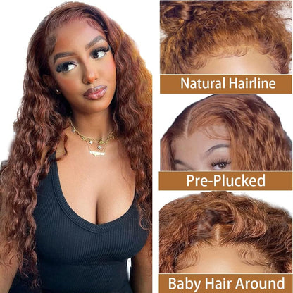 Chocolate 20 Inch Curly Human Hair Wig 13X6 Lace Frontal Deep Wave Human Hair Wig Pre Plucked Pre Cut Lace Frontal Glueless Wigs Elastic Band 200% Density