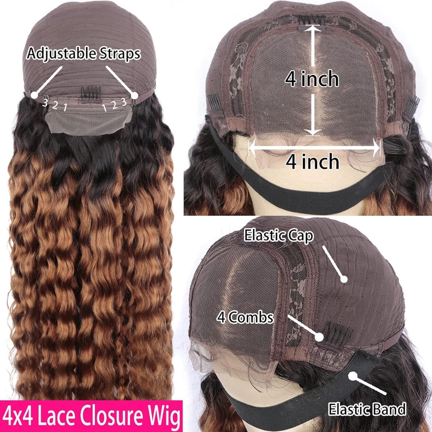 Chocolate 20 Inch Curly Human Hair Wig 13X6 Lace Frontal Deep Wave Human Hair Wig Pre Plucked Pre Cut Lace Frontal Glueless Wigs Elastic Band 200% Density