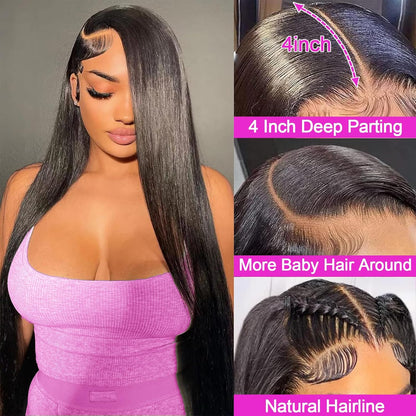 13X4 Lace Front Wigs Human Hair Glueless Straight Lace Front Wigs Human Hair Pre Plucked 24 Inch Human Hair 180 Density HD Transparent Lace Frontal Wigs for Women