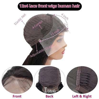 34 Inch Lace Front Wigs Human Hair 200 Density 13X4 HD Lace Front Wigs Human Hair Pre Plucked Glueless Wigs Human Hair for Women Straight Lace Frontal Wigs Human Hair Natural Color