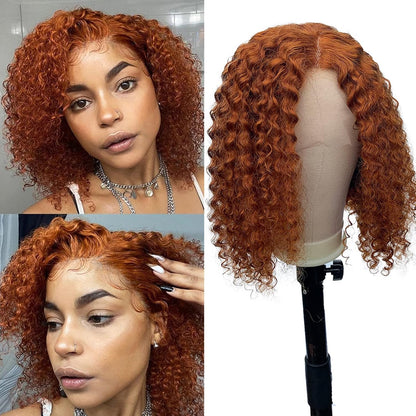 Short Curly Ginger Lace Front Wigs Side Part Bob Wig Human Hair T Part 12 Inch Ginger Lace Front Human Hair Wigs Pre Plucked Curly Wave Ginger Wig for Women