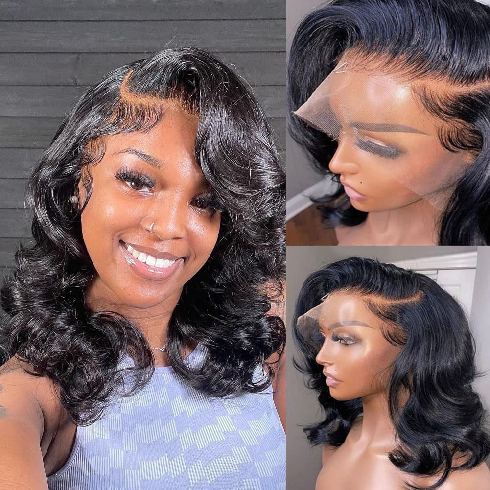 14 Inch 13X4 Lace Front Human Hair Wigs Body Wave for Black Women 180% Density HD Lace Front Wigs Body Wave Human Hair Pre Plucked with Baby Hair Natural Hairline Brazilian Human Hair Wigs