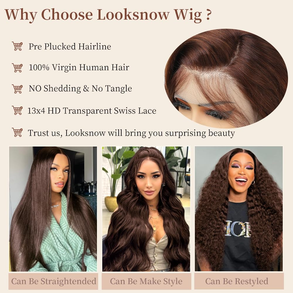 Brown Wig Human Hair Body Wave Chocolate Brown Lace Front Wig Human Hair Pre Plucked with Baby Hair HD Lace Front Wigs Human Hair 200% Density Brown Human Hair Wig 13X4 Colored Wigs Human Hair 20 Inch