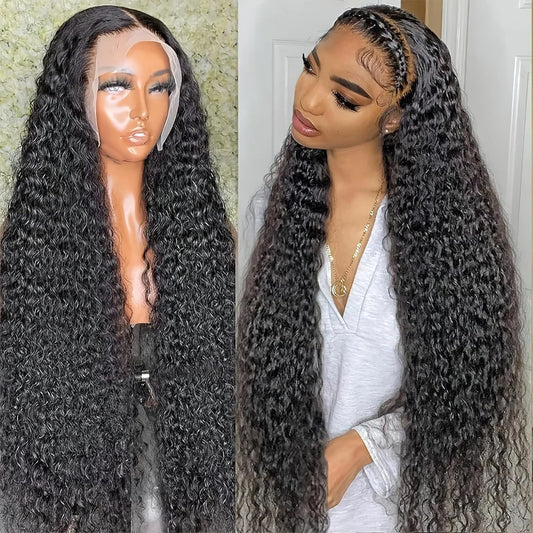 13X4 Pre Plucked Human Hair Deep Curl Real Ear to Ear Bleached Knots Glueless Water Wave Wigs with Baby Hair 28 Inch