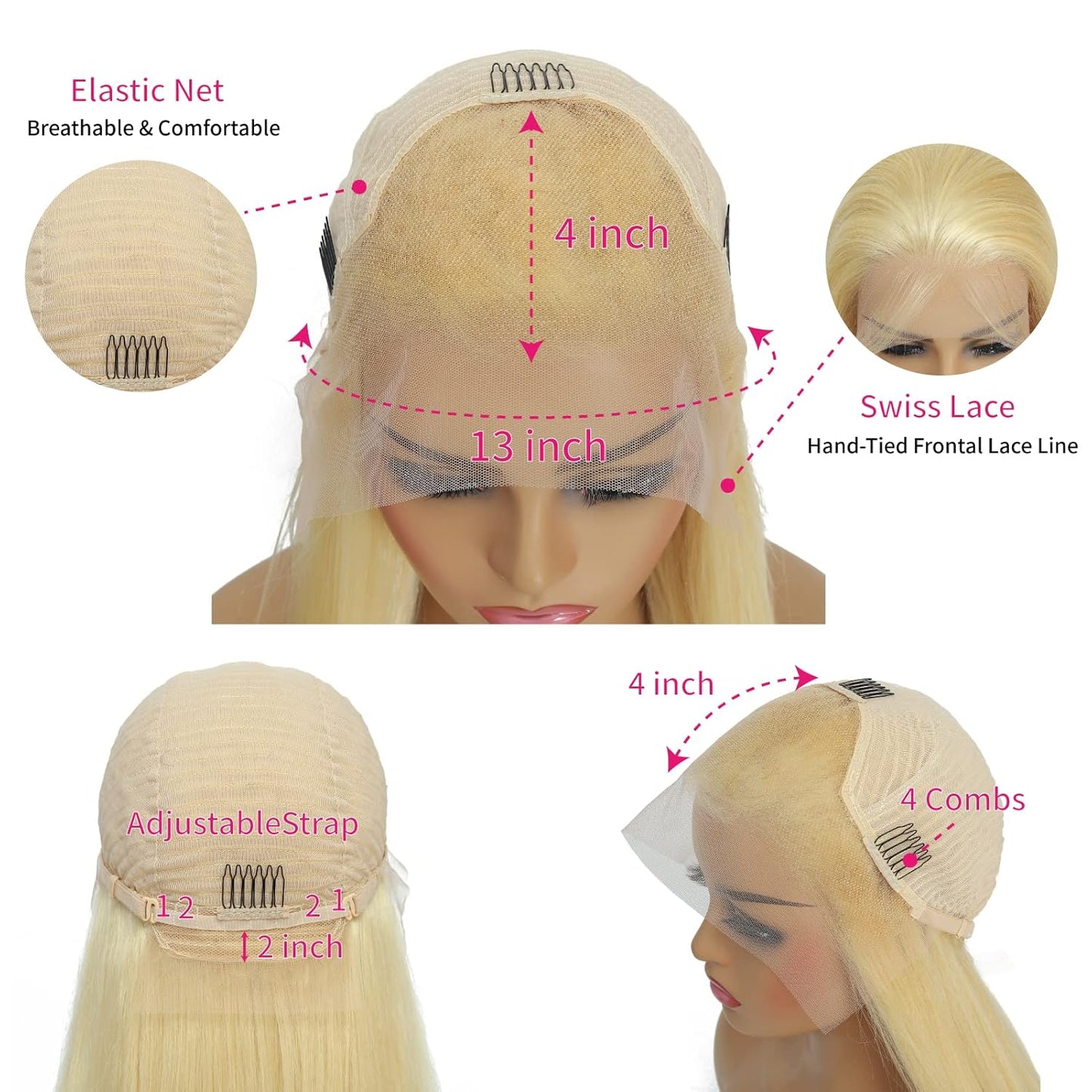 613 Lace Front Wig Human Hair 200% Density, Straight 13X4 Blonde Lace Front Wigs Human Hair 12A Brazilian 613 HD Lace Frontal Wig Pre Plucked with Baby Hair for Women (22Inch)