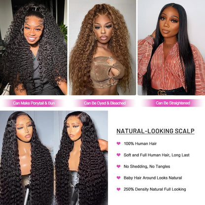 20 Inch Deep Wave Lace Front Wigs Human Hair Wigs for Women 13X6 Deep Curly Lace Frontal Wigs Human Hair 250 Density HD Lace Front Wigs Human Hair Pre Plucked with Baby Hair