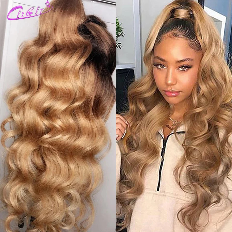 1B/27 Ombre Human Hair Wigs Clearance Sale Body Wave HD Lace Front Wigs for Women Honey Blond Glueless 13X4 Lace Frontal Wig180%