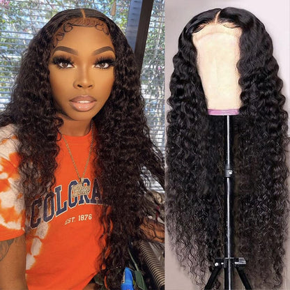 Lace Front Wigs Human Hair 4X4 Water Wave Lace Closure Brazilian 150% Density Virgin Human Hair Wigs Pre Plucked with Baby Hair Human Hair Natural Black Color Wigs for Black Women 22Inch