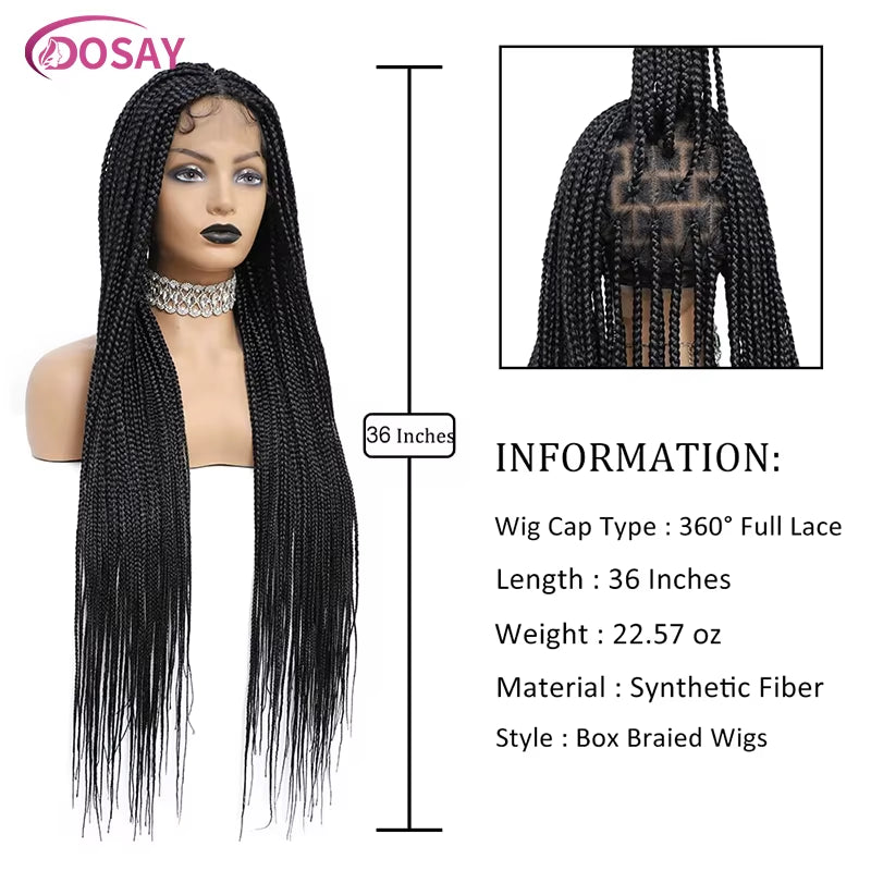 36" Full Lace Braided Wigs Synthetic Hair Box Braids Lace Front Wigs Knotless Braided Wigs for Black Women Braiding Wigs African