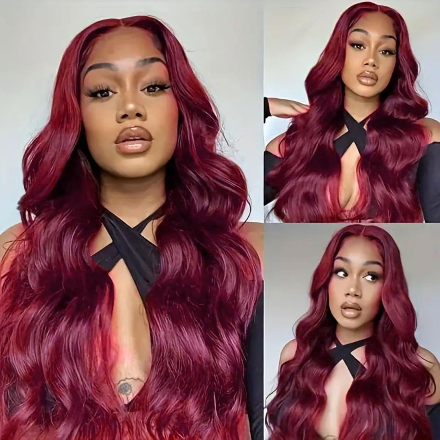 Wine Red Body Wave Wigs Human Hair, Auburn Lace Long Curly Wigs, Body Wave Wigs Glueless Human Hair Wigs, Large Wave Human Hair Wig Headcover, Women'S Long Curly Hair (26 Inch)