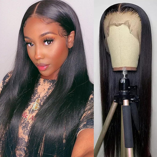 Straight Lace Front Wigs Human Hair, 13X4 Hd Lace Frontal 150% Density Transparent Glueless Pre Plucked with Baby Hair Wigs for Black Women Human Hair (Natural Black 20 Inch)