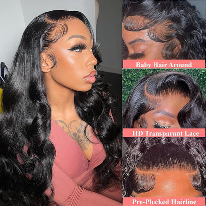 Body Wave Lace Front Wigs Human Hair 180% Density 13X4 HD Lace Frontal Wigs for Black Women Glueless Wigs Human Hair Pre Plucked Natural Hairline Lace Front Wigs 20Inch Black