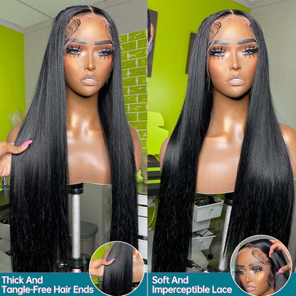 13X4 Lace Front Wigs Human Hair Pre Plucked Straight HD Frontal Wigs for Black Women Human Hair Glueless Wig Natural Black 18 Inch