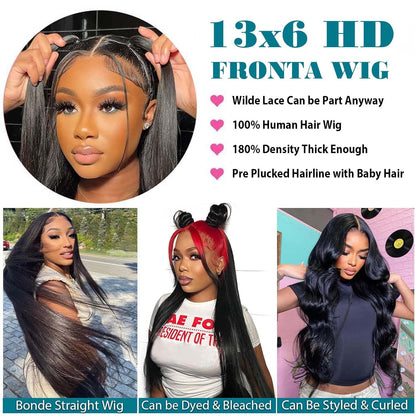 13X4 Lace Front Wigs Human Hair Pre Plucked Straight HD Frontal Wigs for Black Women Human Hair Glueless Wig Natural Black 18 Inch