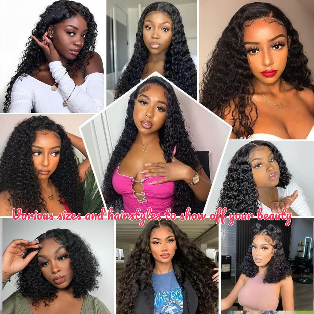 13X6 Deep Wave Lace Front Wigs Human Hair 220 Density Deep Curly Lace Front Wigs Human Hair Glueless Transparent Lace Frontal Wig for Women Pre Plucked with Baby Hair Natural Black (26 Inch)