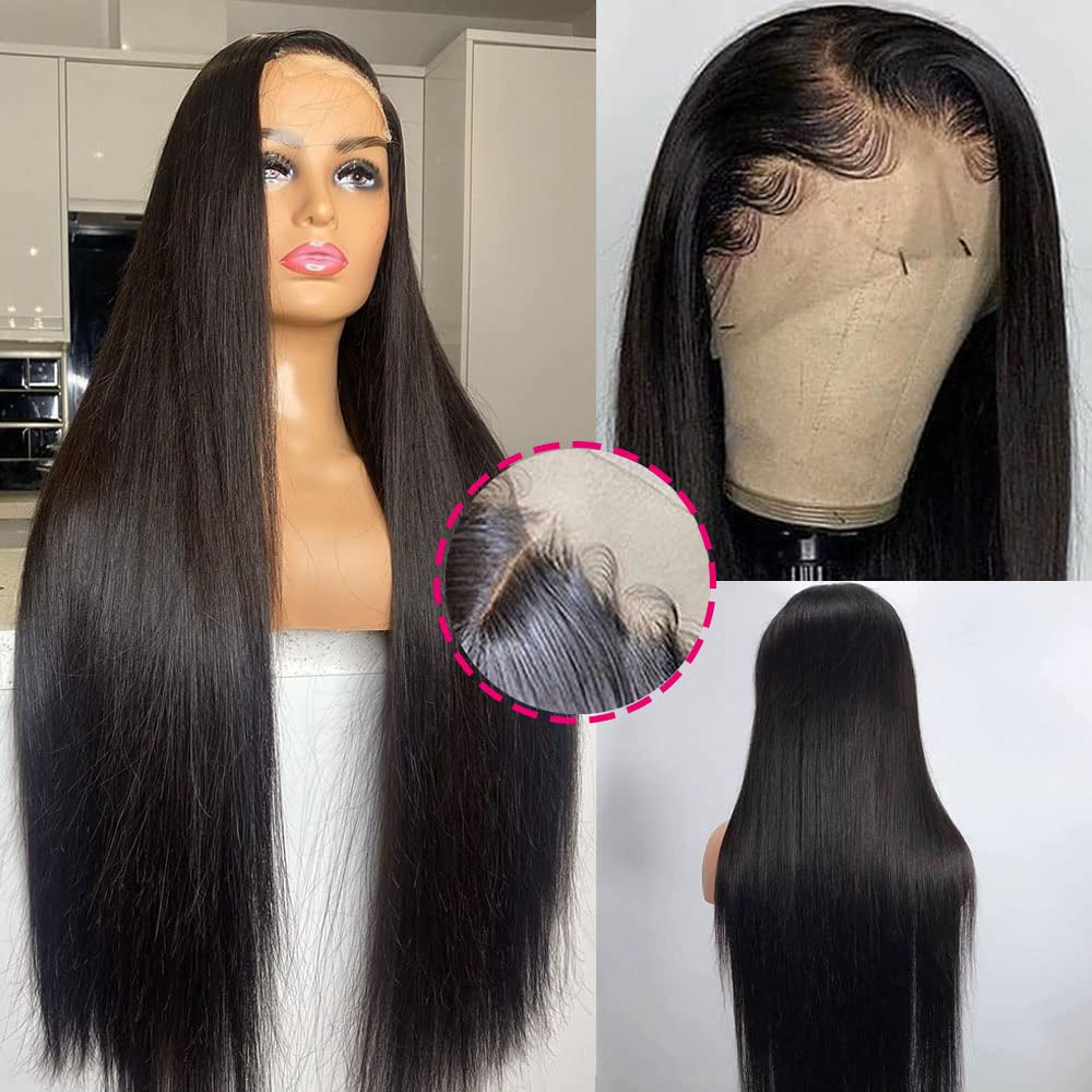 13X4 HD Lace Front Wigs Human Hair Pre Plucked 26Inch Straight Human Hair Wigs Lace Front Wigs 180% Density Glueless Lace Frontal Wigs Human Hair Wigs Natural Black