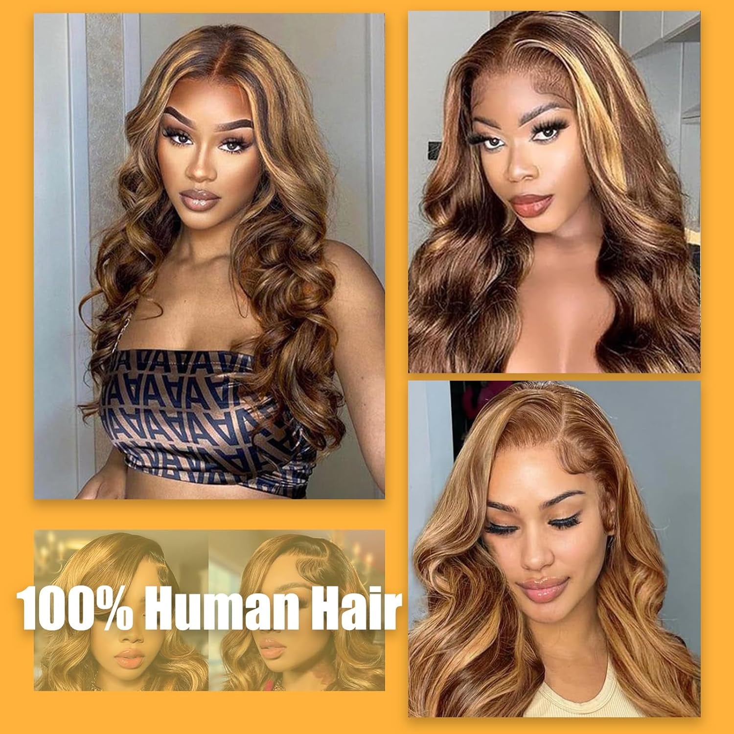 Ombre Lace Front Wig Human Hair 4/27 13X4 Body Wave Highlight Lace Front Wig Human Hair Pre Plucked with Baby Hair Honey Blonde Wig Human Hair 180% Density Colored Wigs Human Hair for Women 30 Inch