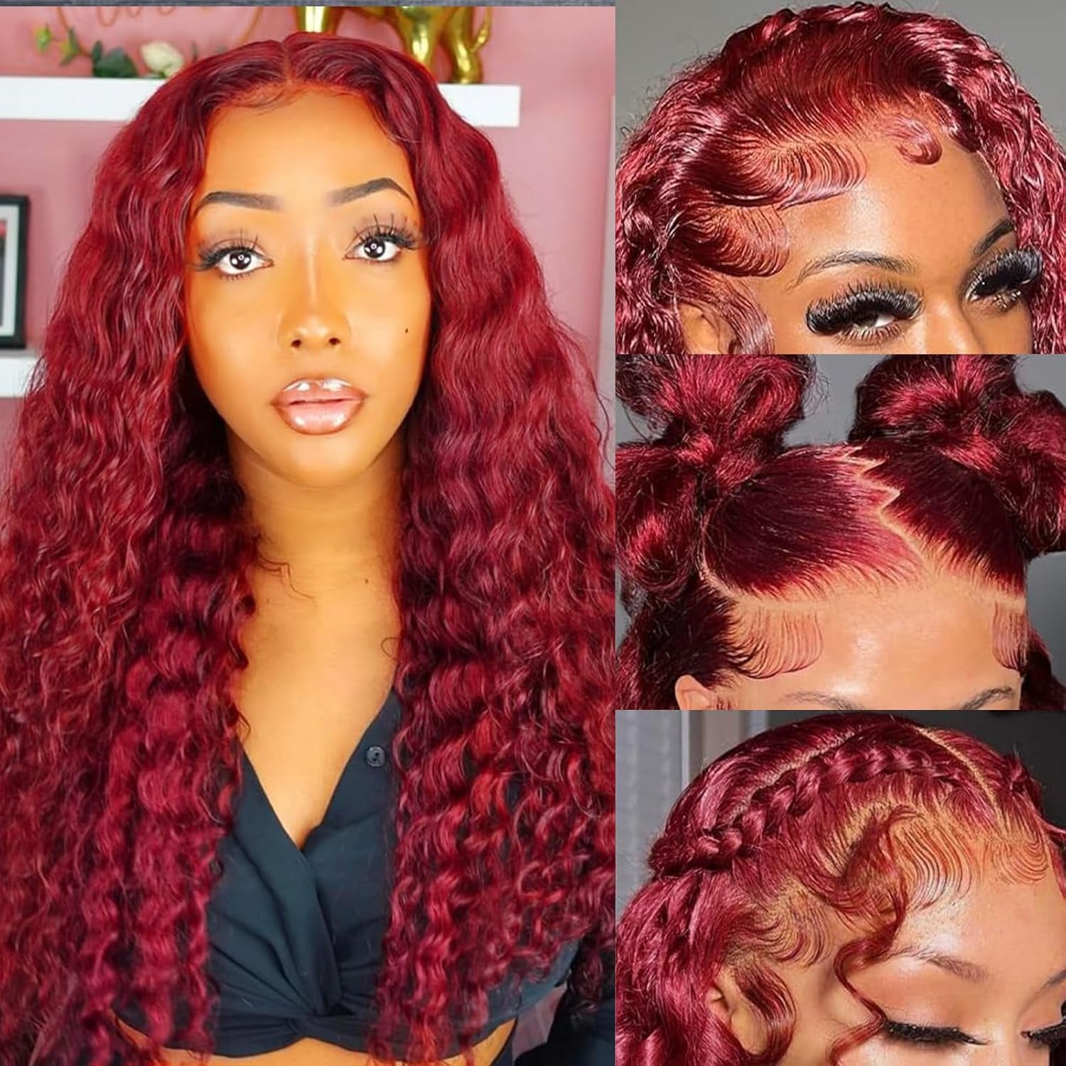 99J Burgundy Lace Front Wigs Human Hair HD Lace Front Wigs Human Hair Pre Plucked 180% Density Burgundy 13X6 Deep Wave Frontal Wigs Natural Hairline Human Hair Wigs for Women 22 Inch