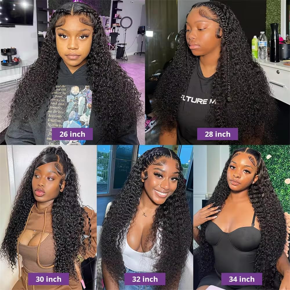 200% Density 13X6 28 Inch Deep Wave Lace Front Wigs Human Hair Curly Lace Front Wig Human Hair HD Transparent Lace Front Wigs Human Hair Pre Plucked Bleached Knots Frontal Wigs Human Hair