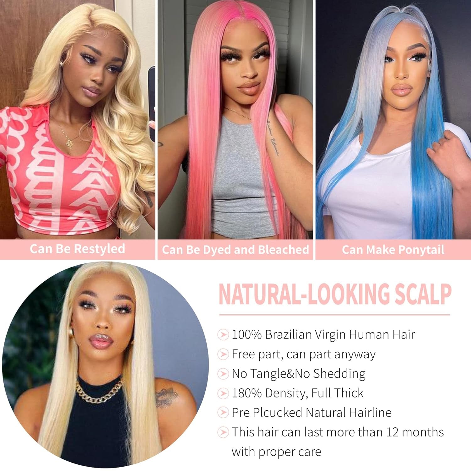 613 Lace Front Wig Human Hair 200% Density, Straight 13X4 Blonde Lace Front Wigs Human Hair 12A Brazilian 613 HD Lace Frontal Wig Pre Plucked with Baby Hair for Women (22Inch)