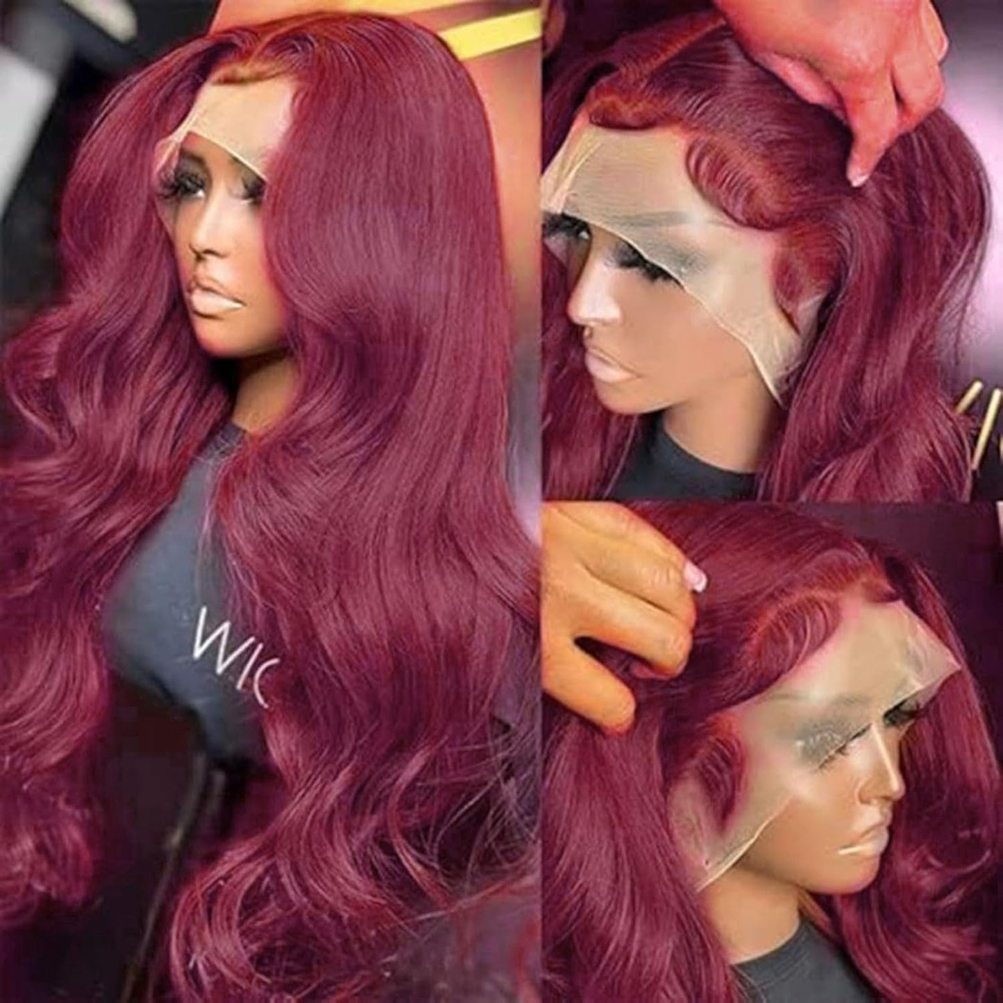 Wine Red Body Wave Wigs Human Hair, Auburn Lace Long Curly Wigs, Body Wave Wigs Glueless Human Hair Wigs, Large Wave Human Hair Wig Headcover, Women'S Long Curly Hair (26 Inch)