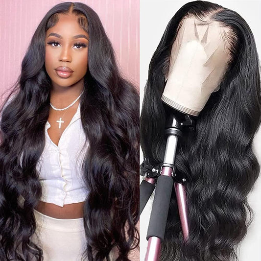 30 Inch Lace Front Wigs Human Hair Pre Plucked with Baby Hair Body Wave 13X4 Transparent Lace Front Wigs for Black Women Glueless Wigs Unprocessed Brazilian Virgin Human Hair Natural Black