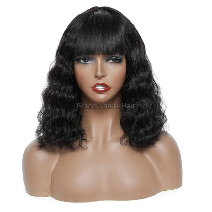 Ready to Go Human Hair Bob Wigs for Black Women with Bangs, Loose Deep Wet Wavy Bob Wig Human Hair Glueless Bang Wig Hman Hair Wigs (Wet and Wavy-16, Bob Wigs with Bangs Human Hair)