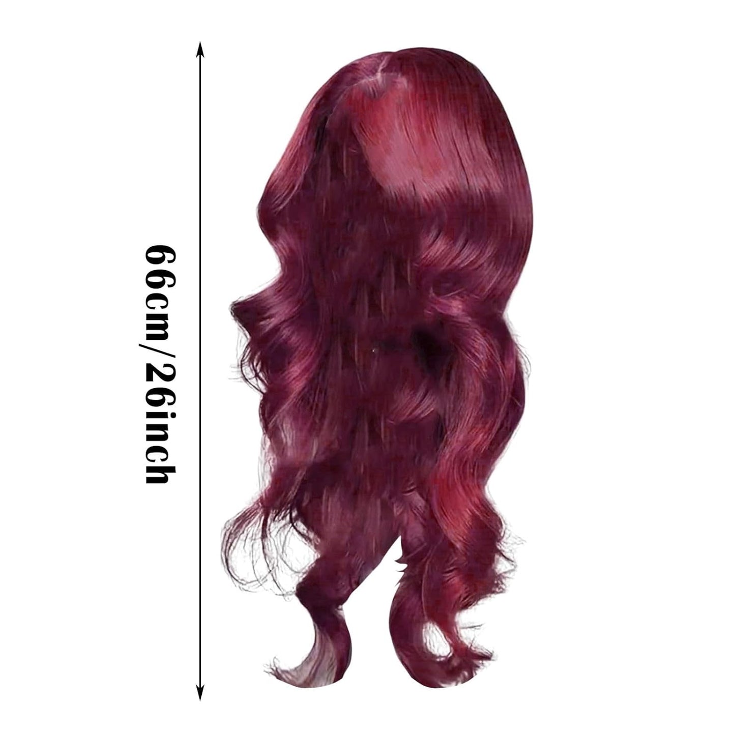 Wine Red Body Wave Wigs Human Hair, Auburn Lace Long Curly Wigs, Body Wave Wigs Glueless Human Hair Wigs, Large Wave Human Hair Wig Headcover, Women'S Long Curly Hair (26 Inch)