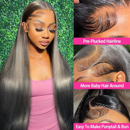 34 Inch Lace Front Wigs Human Hair 200 Density 13X4 HD Lace Front Wigs Human Hair Pre Plucked Glueless Wigs Human Hair for Women Straight Lace Frontal Wigs Human Hair Natural Color