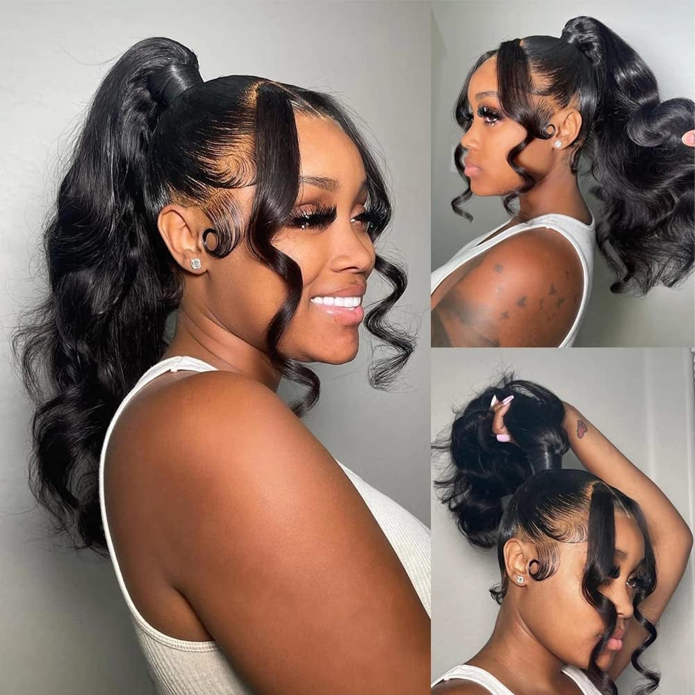 360 Lace Front Wigs Human Hair Pre Plucked Body Wave Lace Front 360 Wigs for Black Women Human Hair Glueless HD Lace Ponytail Wigs Body Wave Full Lace 360 Lace Frontal Wig Natural Hairline (20 Inch)