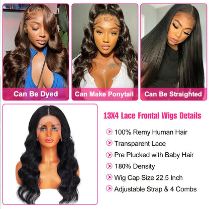 Body Wave Wig 13X6 HD Lace Front Wigs Human Hair Pre Plucked Body Wave Lace Front Wigs Human Hair 200 Density Frontal Wigs for Black Women Human Hair Wig 26 Inch